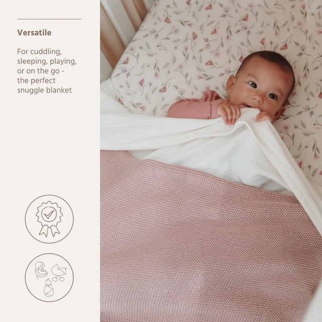 Meyco Baby megztas medvilninis pledas Stripe, 75 × 100 cm, Purple Pink / Soft Pink
