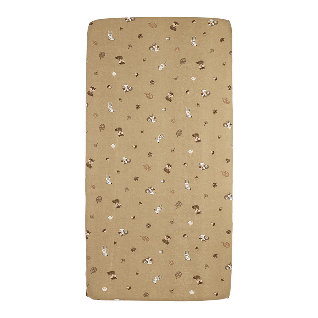 Meyco Baby medvilninė paklodė su guma 60 × 120 cm, Forest Animals Sand