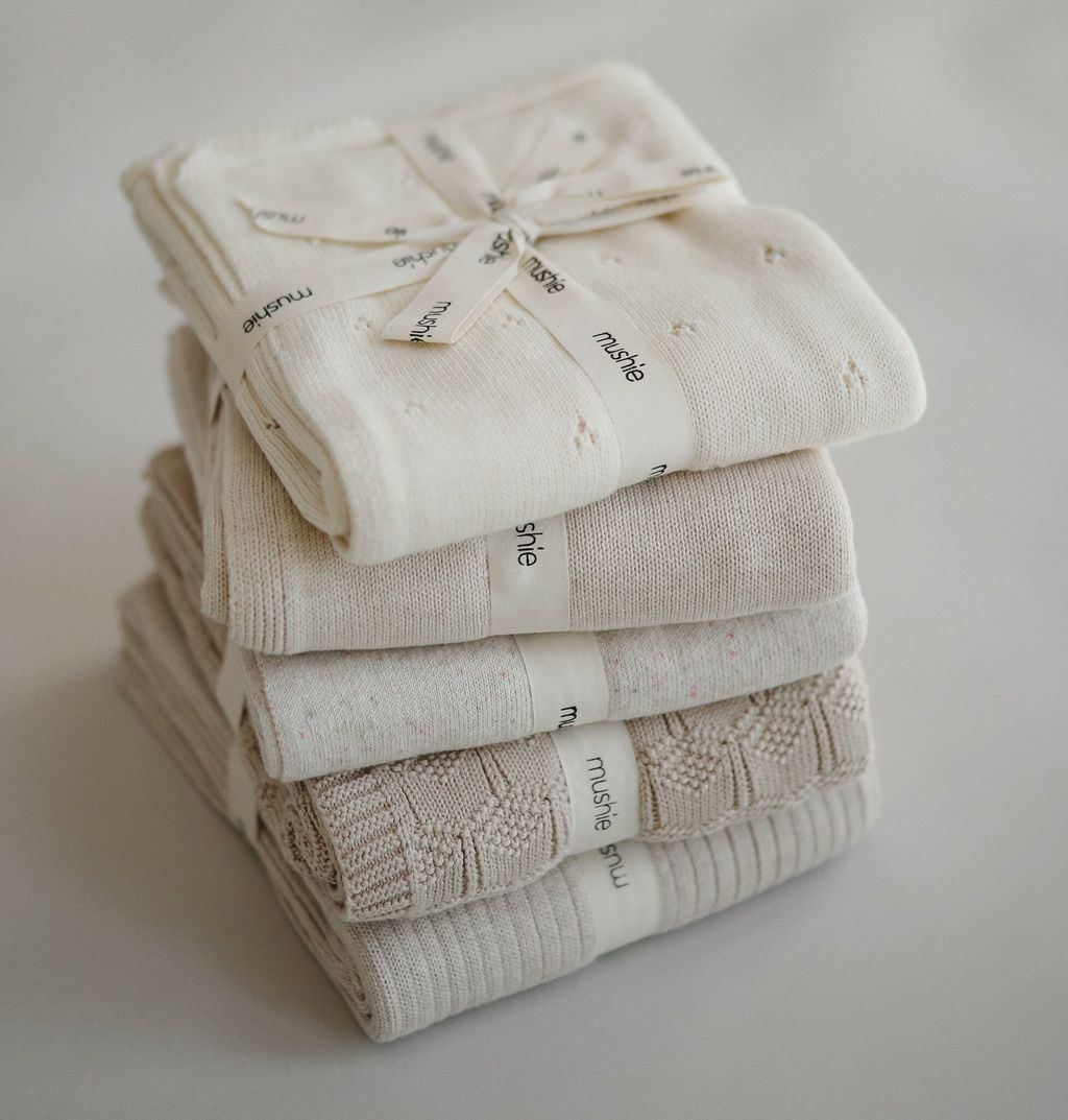 Mushie trikotāžas sega Ribbed Beige Melange