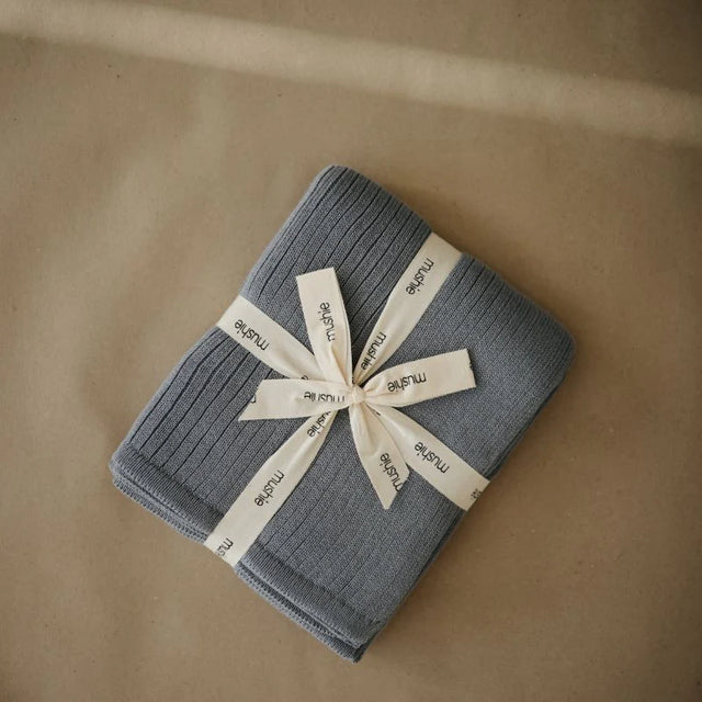 Mushie Knitted Plaid Ribbed Smoke