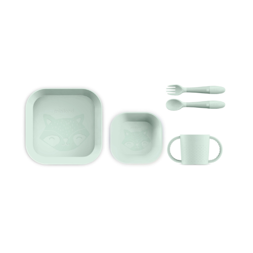 Miniland vaikiškų indų rinkinys Meal Set Square Mint, 6 mėn.+