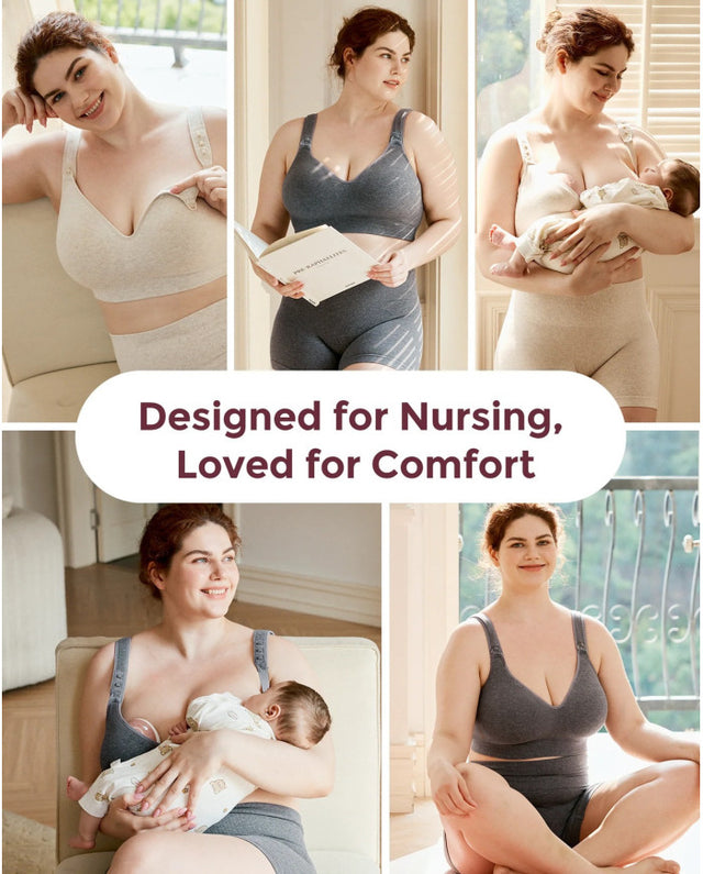 Momcozy medvilninė maitinimo liemenėlė didesnei krūtinei Busty, Oatmeal