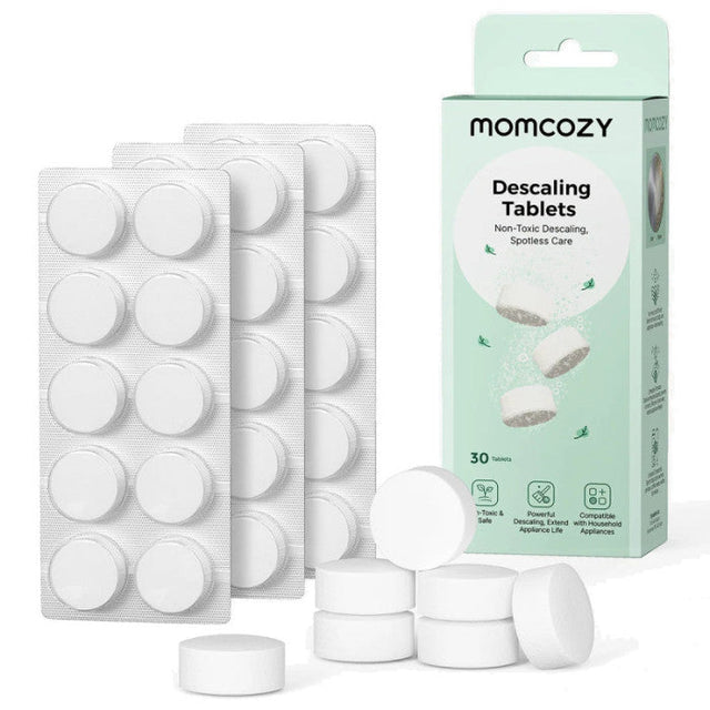 Momcozy universalios nukalkinimo tabletės kūdikių priežiūros prietaisams, 30 vnt.