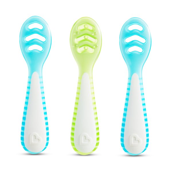 Munchkin īpaši mīkstas silikona barošanas karotes (rozā un ceriņkrāsā)