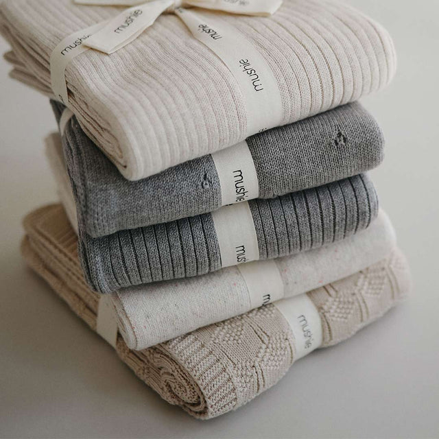 Mushie Knitted Plaid Ribbed Grey Melange