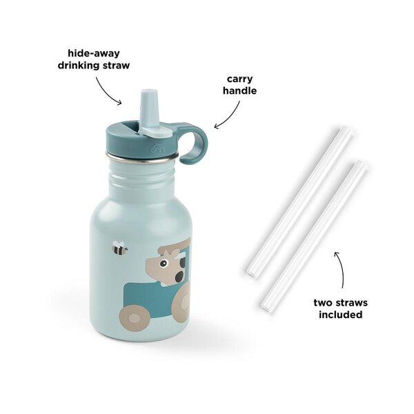 Done by Deer metalinė gertuvė su šiaudeliu Tiny Farm Blue, 350 ml