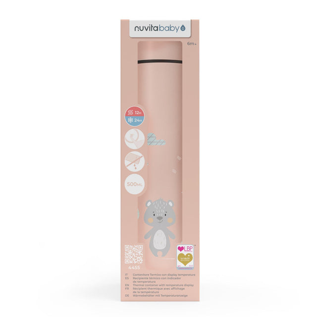 Nuvita nerūdijančio plieno termogertuvė su LED termometru English Rose, 500 ml