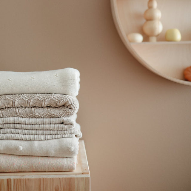 Mushie Knitted Pointelle Plaid - Ivory