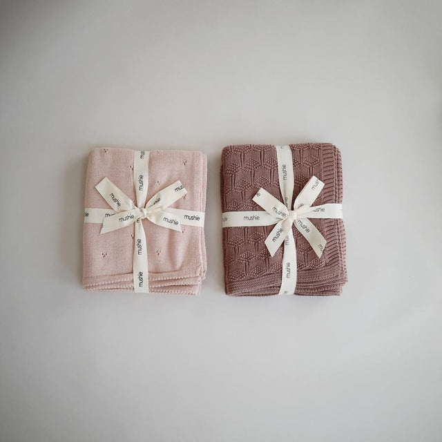 Mushie Knitted Plaid Pointelle - vaigu sārtums