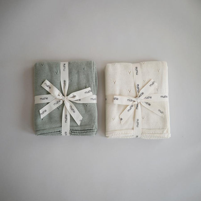 Mushie Knitted Pointelle Plaid - Ivory