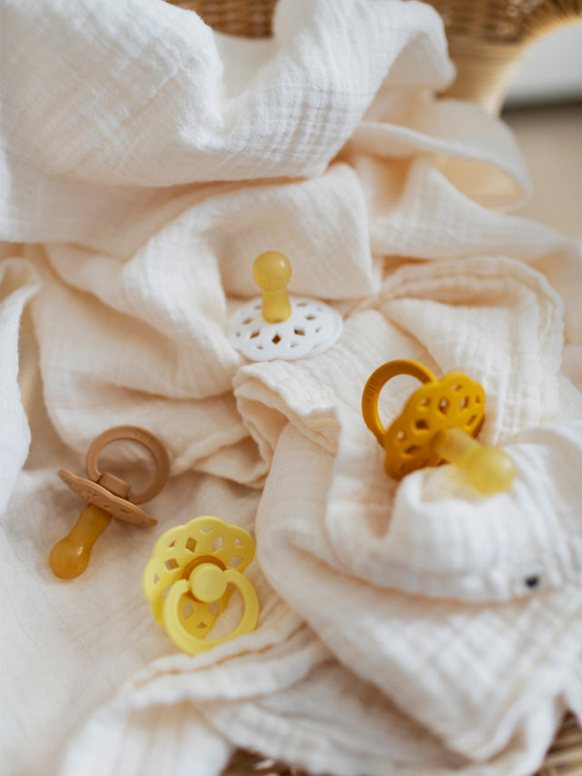 BIBS knupīša komplekts 1. izmērs (0 - 6 mēneši) Boheme White/Sunshine