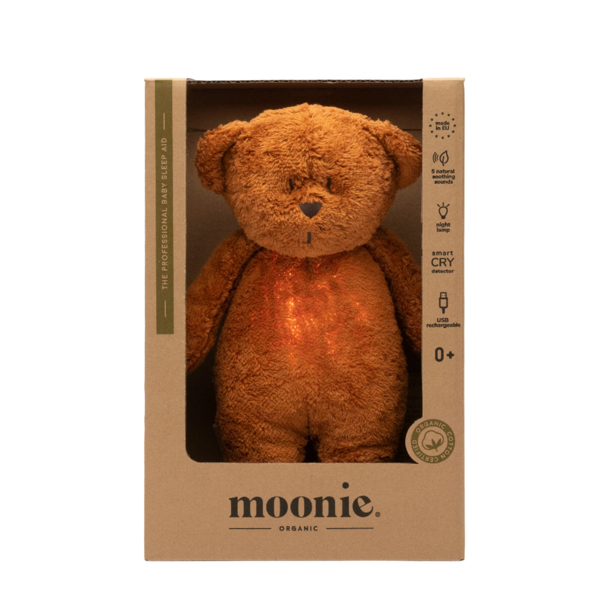 New Moonie 2.0 organiskais kolibri lācītis - karameļu krāsas miega spilvens ar skaņas ierakstīšanas funkciju 