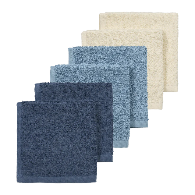 Meyco Baby frotinės šluostės-rankšluostukai kūdikiui Natural/Jeans Blue/Indigo, 30×30 cm, 6 vnt.