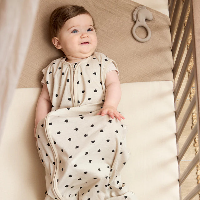 Meyco Baby medvilninis kūdikio miegmaišis Sweet Heart Soft Sand/Black, TOG 0.3