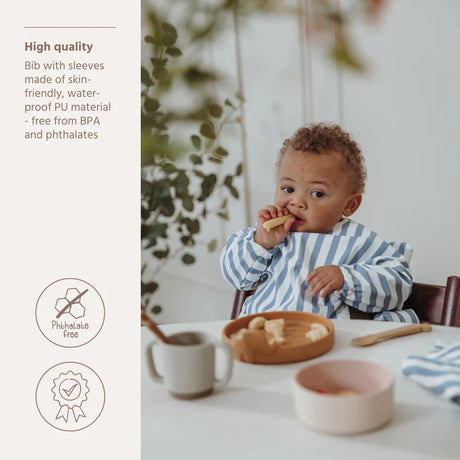 Meyco Baby neperšlampamas seilinukas su rankovėmis 6–24 mėn., Fat Stripe Jeans Blue