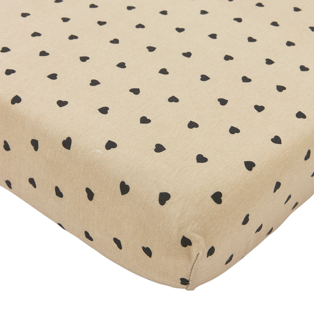 Meyco Baby medvilninė paklodė su guma 60 × 120 cm, Sweet Heart Soft Sand/Black