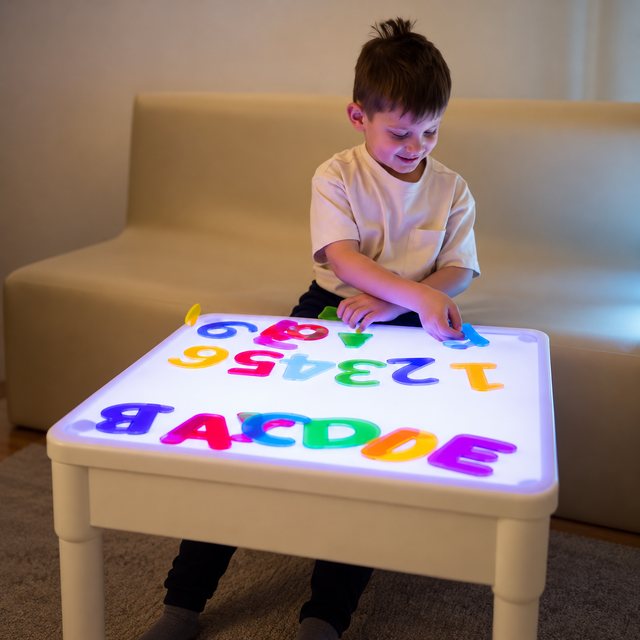 LED sensorinis šviesos stalas vaikams, 52 × 52 cm