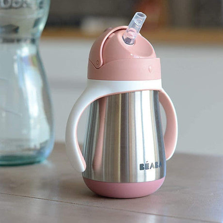 BEABA metalinė gertuvė su šiaudeliu, 250 ml, Old Pink