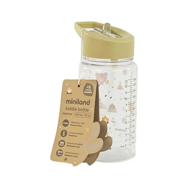 Miniland vaikiška gertuvė su šiaudeliu Kiddie Bottle Explorer, 450 ml