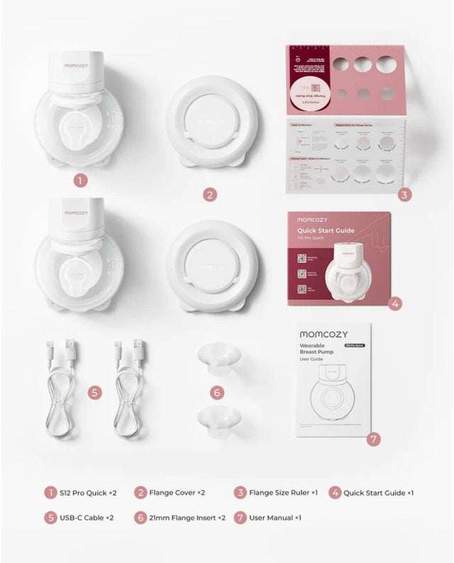 Momcozy dvigubas nešiojamas belaidis pientraukis S12 Pro Quick, baltas