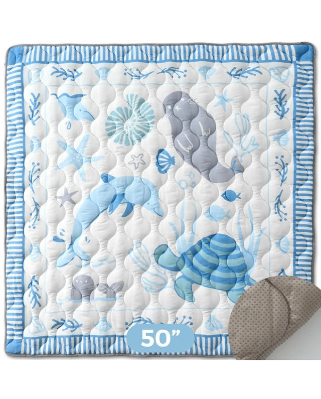 Momcozy Blue Ocean minkštas kūdikio žaidimų ir ropojimo kilimėlis, 127 × 127 cm