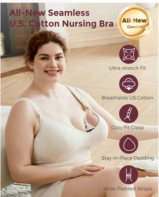 Momcozy medvilninė maitinimo liemenėlė didesnei krūtinei Busty, Oatmeal
