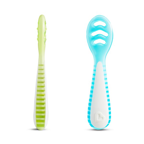 Munchkin īpaši mīkstas silikona barošanas karotes (rozā un ceriņkrāsā) 