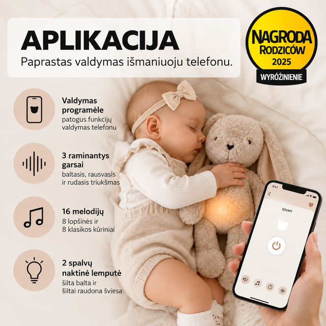 myHummy 7in1 migdukas su programėle ir naktine lempute Zuikis rožinis