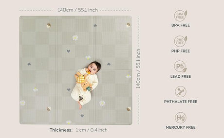 Taf Toys dvipusis storas vandeniui atsparus putų kilimėlis Fold & Play Checkers, 140× 140 cm