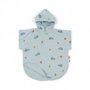 Deer pončo - dvielis ar kapuci GOTS Wally Blue