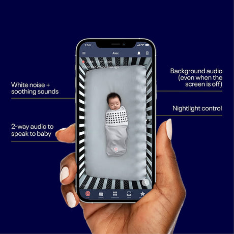 Nanit Pro bērnu monitors + grīdas statīvs mobilajai auklei ar statīvu, naktslampiņu un elpošanas monitoru