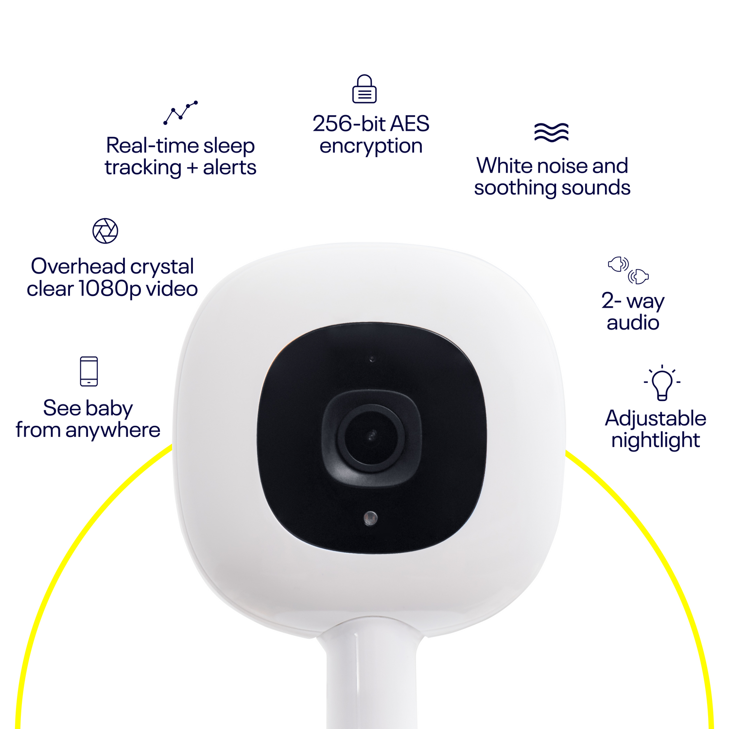 Nanit Pro pilnīga monitoru sistēma ar elpošanas kustību mobilo auklīti, universālu statīvu un sienas stiprinājumu, kā arī pilnīgu elpošanas monitoru