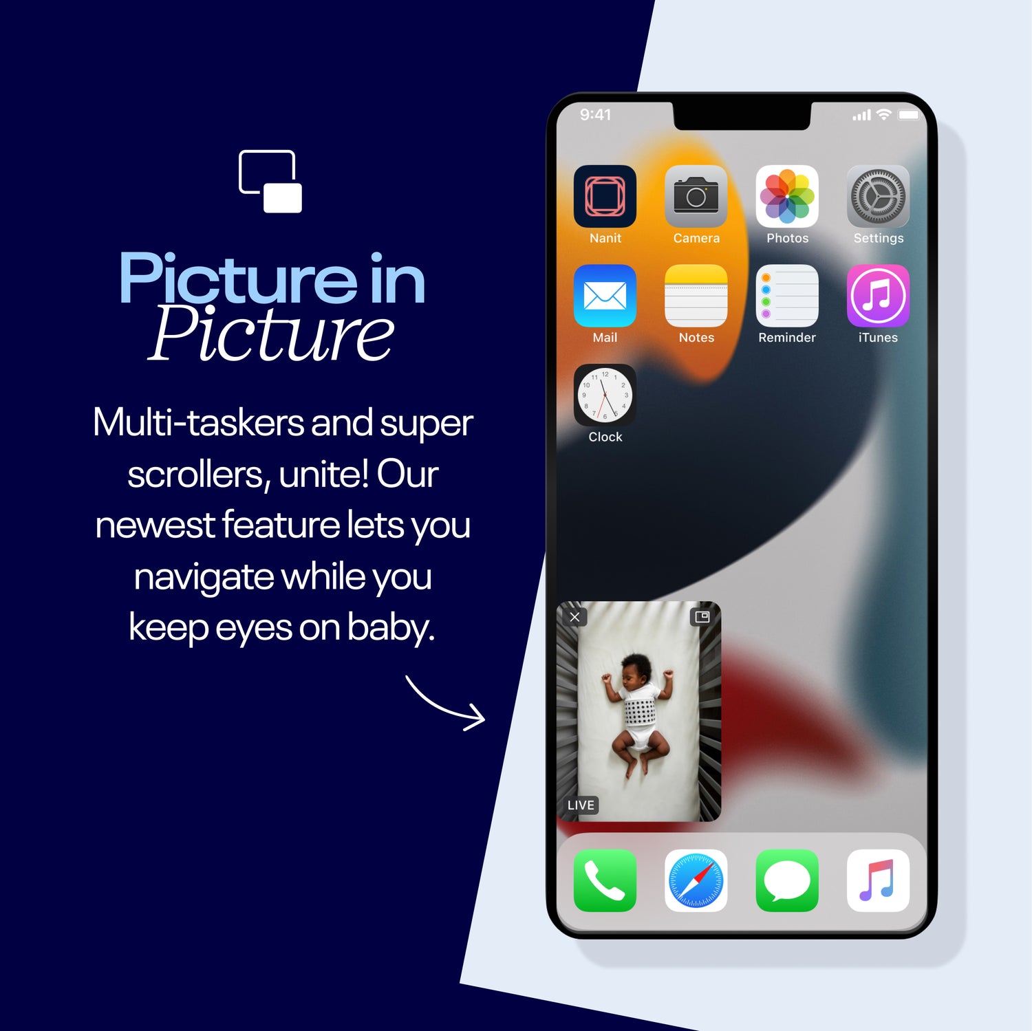 Nanit Pro pilnīga monitoru sistēma ar elpošanas kustību mobilo auklīti, universālu statīvu un sienas stiprinājumu, kā arī pilnīgu elpošanas monitoru