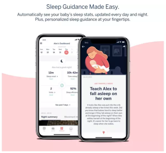 Nanit Pro pilnīga monitoru sistēma ar elpošanas kustību mobilo auklīti, universālu statīvu un sienas stiprinājumu, kā arī pilnīgu elpošanas monitoru