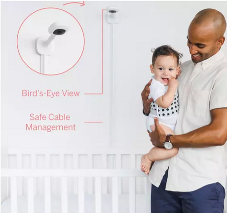 Nanit Pro pilnīga monitoru sistēma ar elpošanas kustību mobilo auklīti, universālu statīvu un sienas stiprinājumu, kā arī pilnīgu elpošanas monitoru